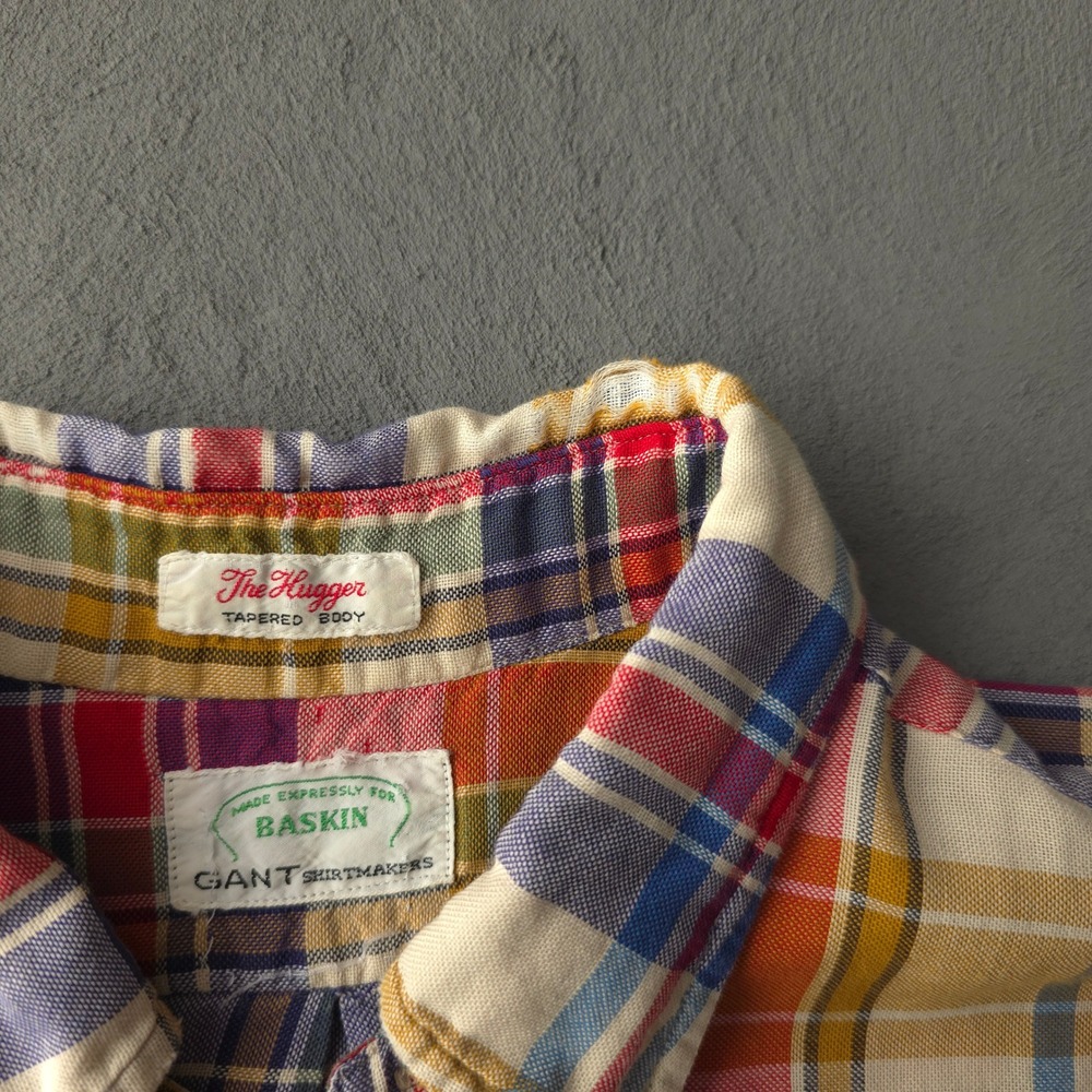 Vintage 1960s Gant Multicolor Plaid Button Down Shirt The Hugger Tapered Body - Picture 6 of 13